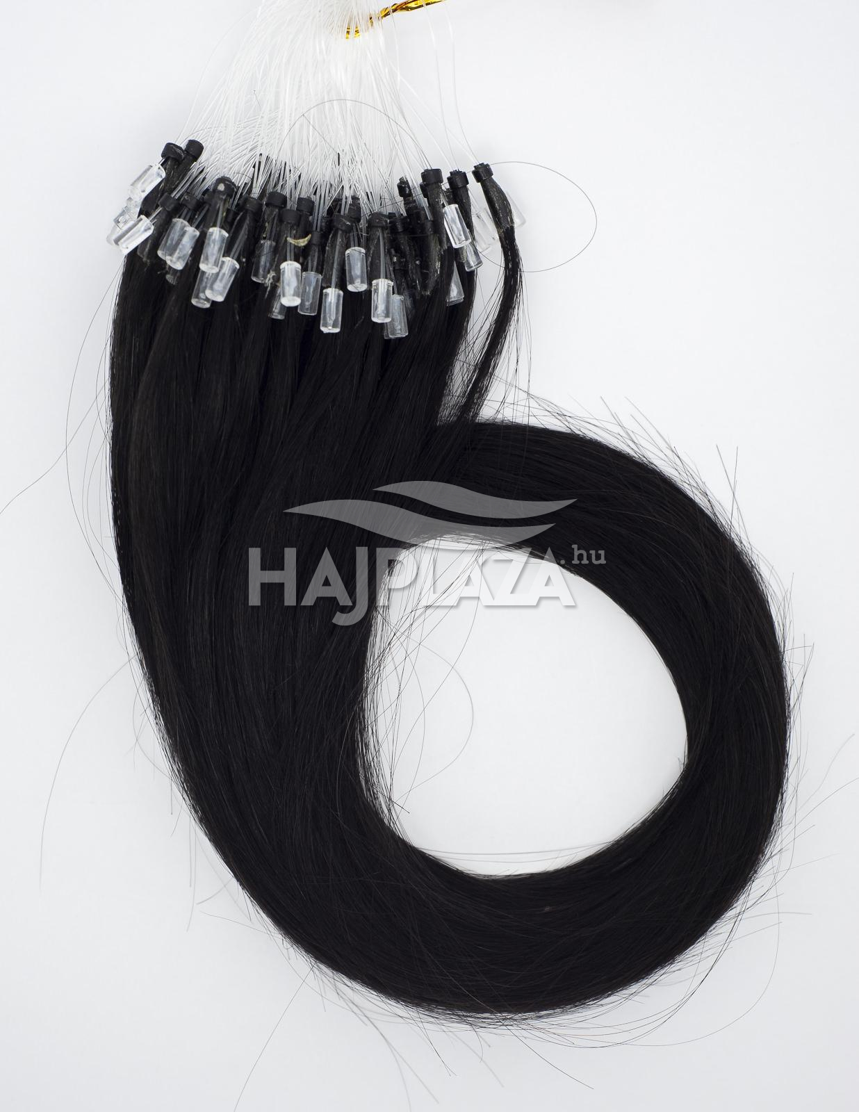 Festett fekete mikrogyűrűs haj - 60-65 cm